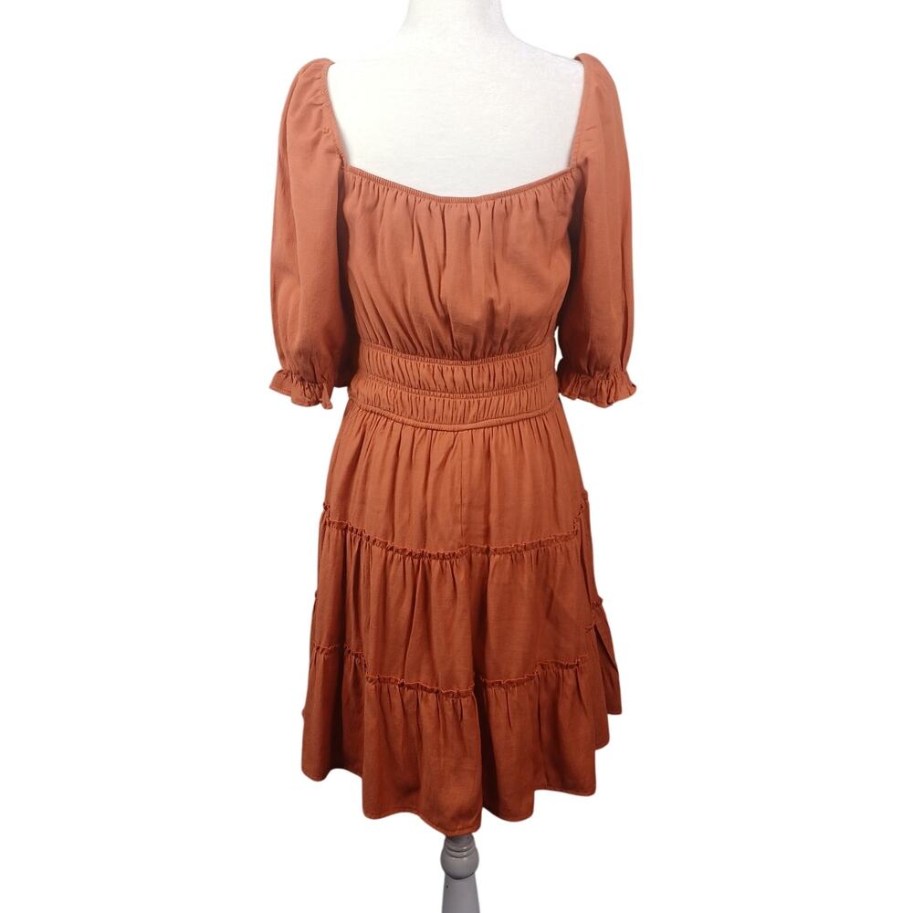 Trixie Puff Sleeve Tiered Dress L Square Neck Peasant Cottagecore Smocked Boho - Picture 2 of 13